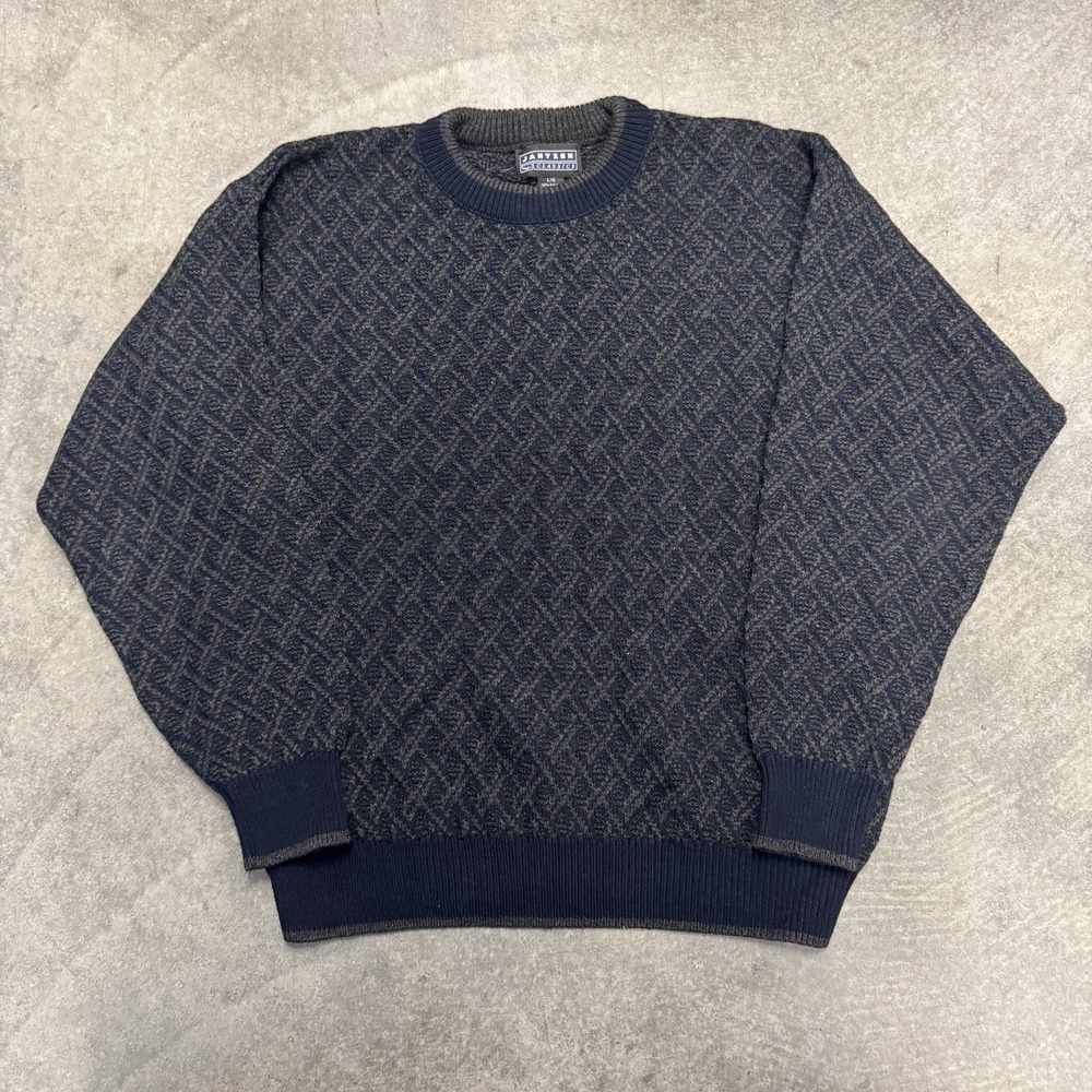 Vintage Jantzen Sweater Navy Blue Geometric Preppy Old Money Mens Size Large